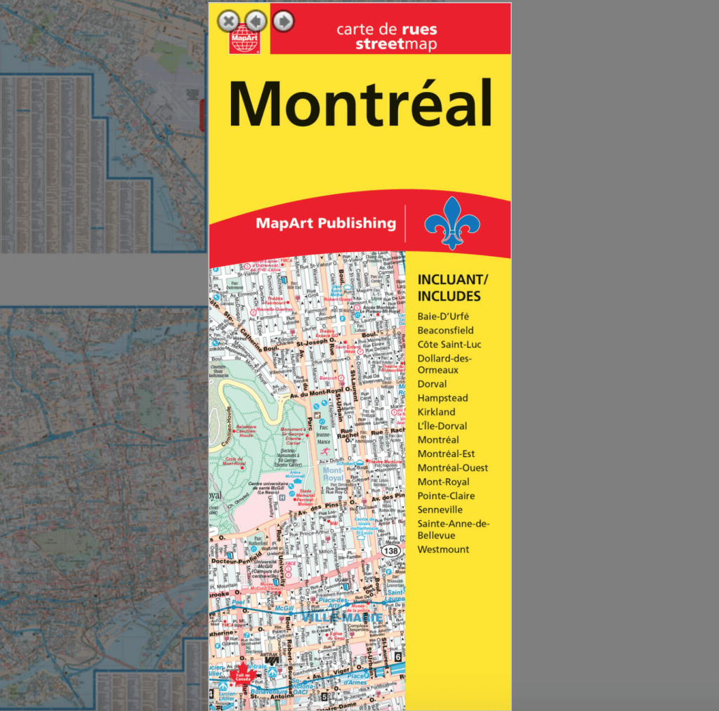 Montreal Road Map MapArt - Aux Quatre Points Cardinaux