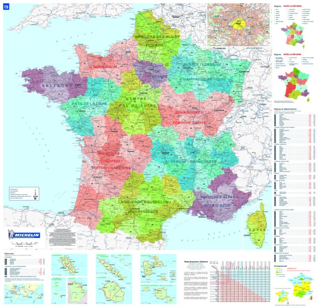 France carte administrative et physique Michelin