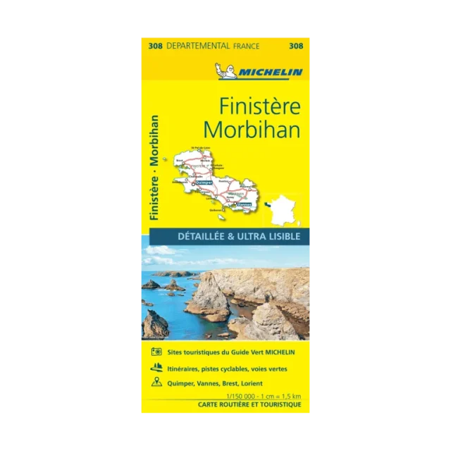 Finistère et Morbihan carte routière Michelin #308