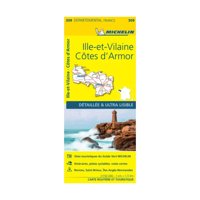 Côtes d'Armor and Ille-et-Vilaine road map Michelin #309