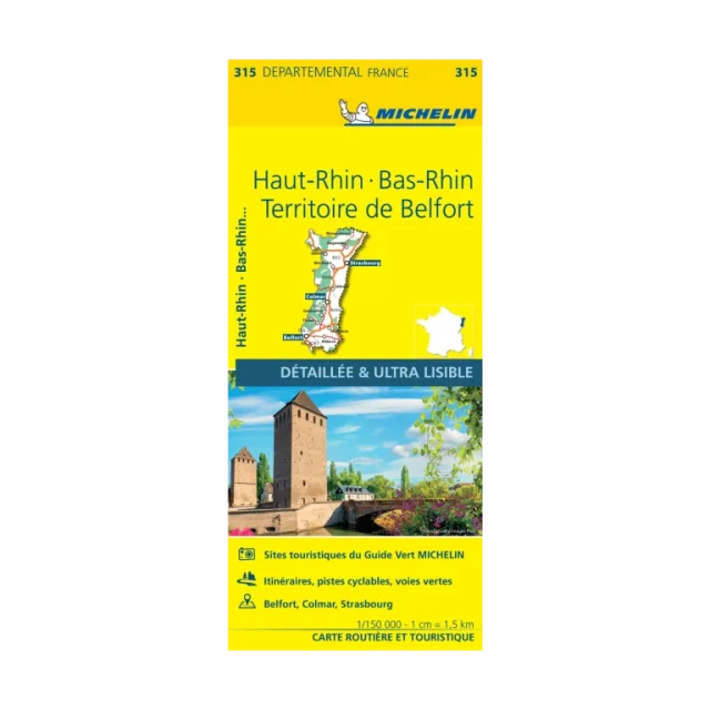 Bas-Rhin and Haut-Rhin carte road map Michelin #315