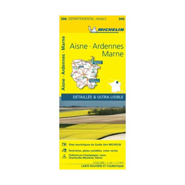 Aisne, Ardennes et Marne carte routière Michelin #306