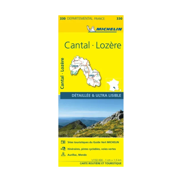 Cantal et Lozère carte routière Michelin 3330