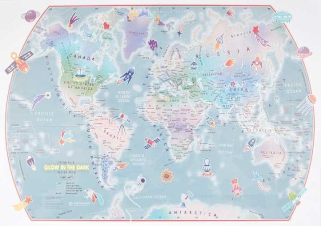 Children's world map glow in the dark