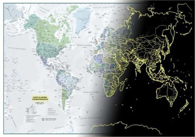 Monde phosphorescent carte murale