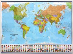 Carte du monde murale - politique - plastifiée avec listeaux