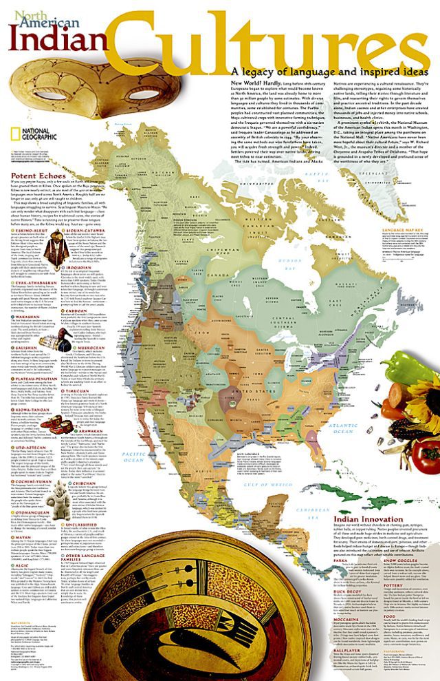 Cultures Autochtones de l'Amérique du Nord - carte murale National Geographic