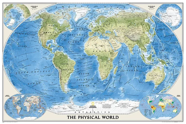 Monde Physique carte murale National Geographic