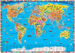 Carte du monde pour enfants - politique & illustrée