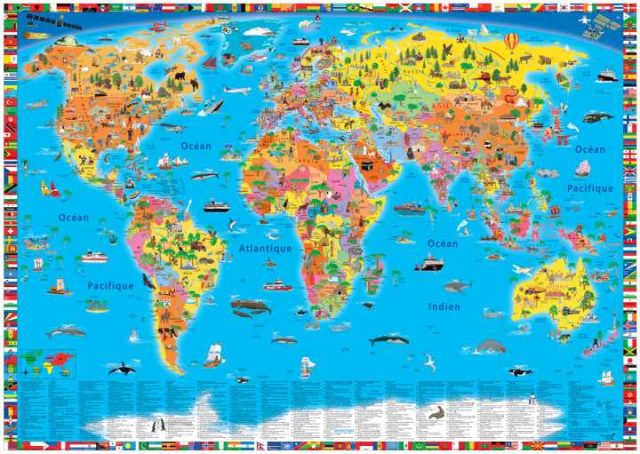 Carte du monde pour enfants - politique & illustrée