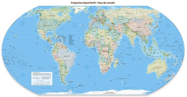 Carte du monde Equal Earth world wall map
