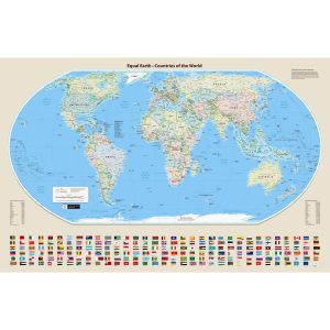 Carte du monde Equal Earth beige - Anglais